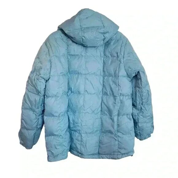 Lands' End Women's Aqua Blue & Lime Green Nylon Reversible Down Puffer Coat w De - Picture 5 of 10